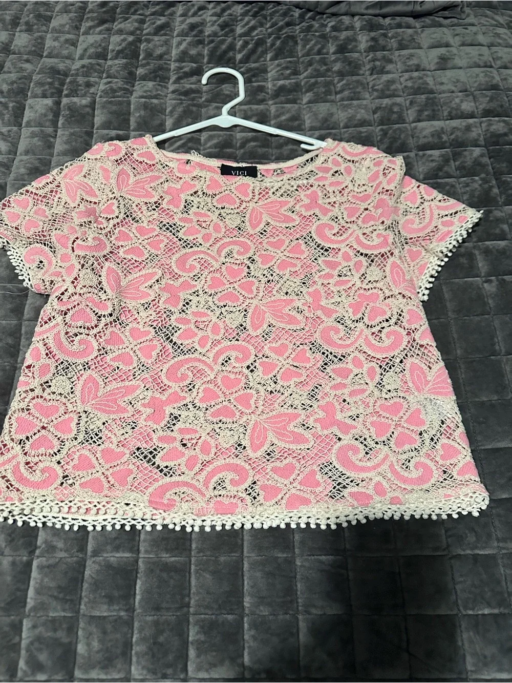 Pink & Cream Crochet Two-Piece Set